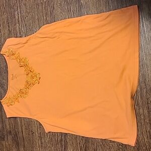 Keneth Brand Sleeveless Lacy Border Orange Top‎ Ladies Size 2X Summer Beach